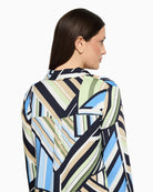 Betty Barclay blue green graphic blouse back  neck detail