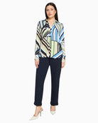 Betty Barclay blue green graphic blouse full outfit view