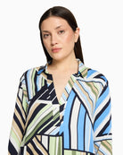 Betty Barclay blue green graphic blouse neckline detail