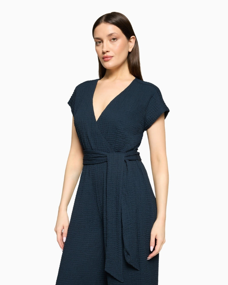 Betty Barclay dark sky jumpsuit V-neckline detail