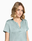 Betty Barclay satin blouse gray mist close-up neckline