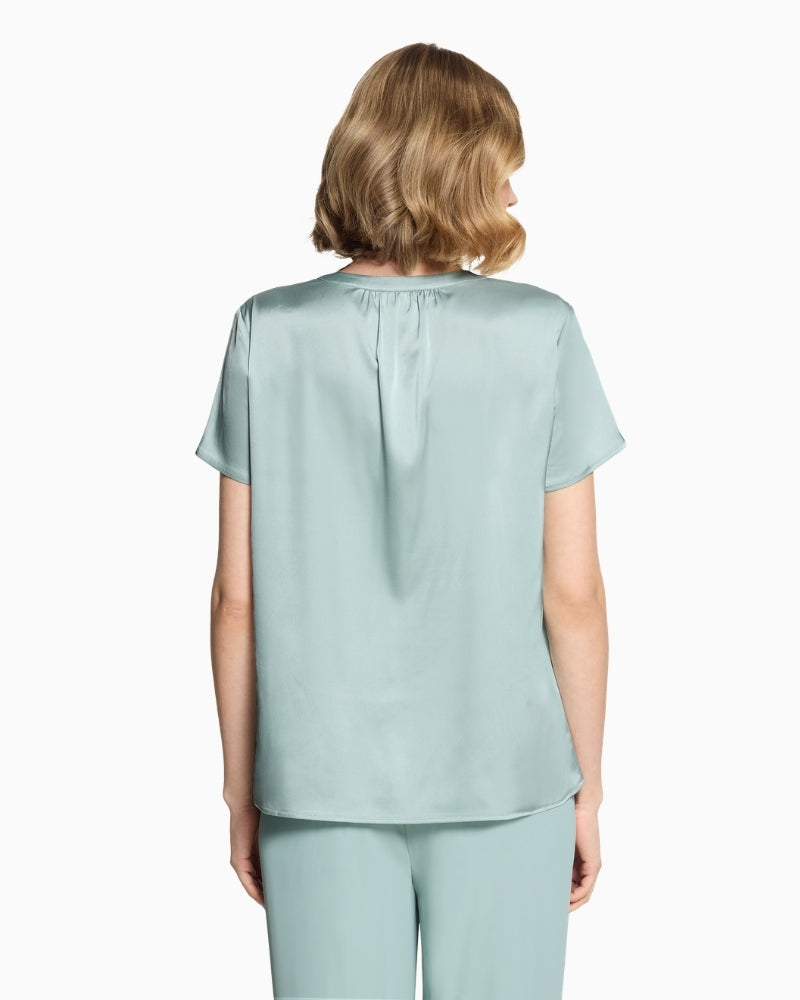 Betty Barclay satin blouse gray mist back view