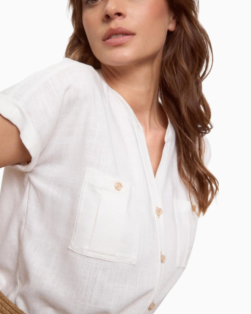Brand short sleeve blouse off white pocket detail