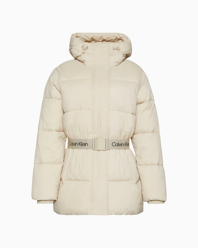 CK Jeans belted midweight puffer jacket with quilted design