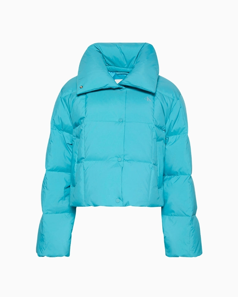 CK Jeans short teal down puffer jacket with zip front