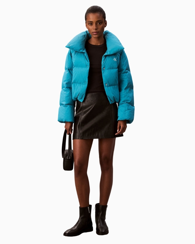 CK Jeans short teal down puffer jacket with zip front