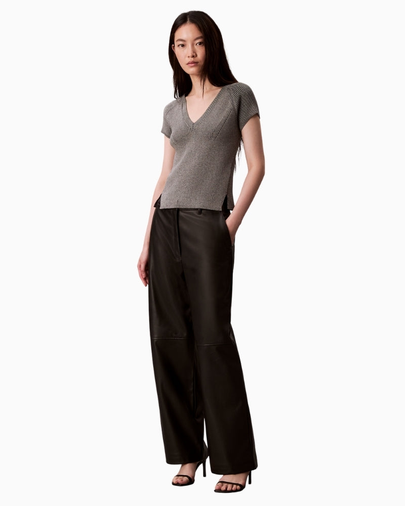 Front view of muscle cut sleeveless knit in grey