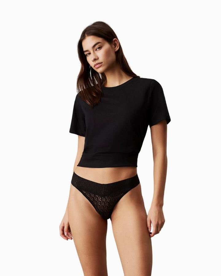 Calvin Klein 3-Pack Icon Logo Lace Low Rise Thongs with semi-sheer finish