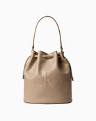 Calvin Klein taupe bold large bucket bag front view – Áines Boutique