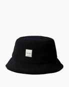Front view of Calvin Klein black bouclé bucket hat with tonal patch logo