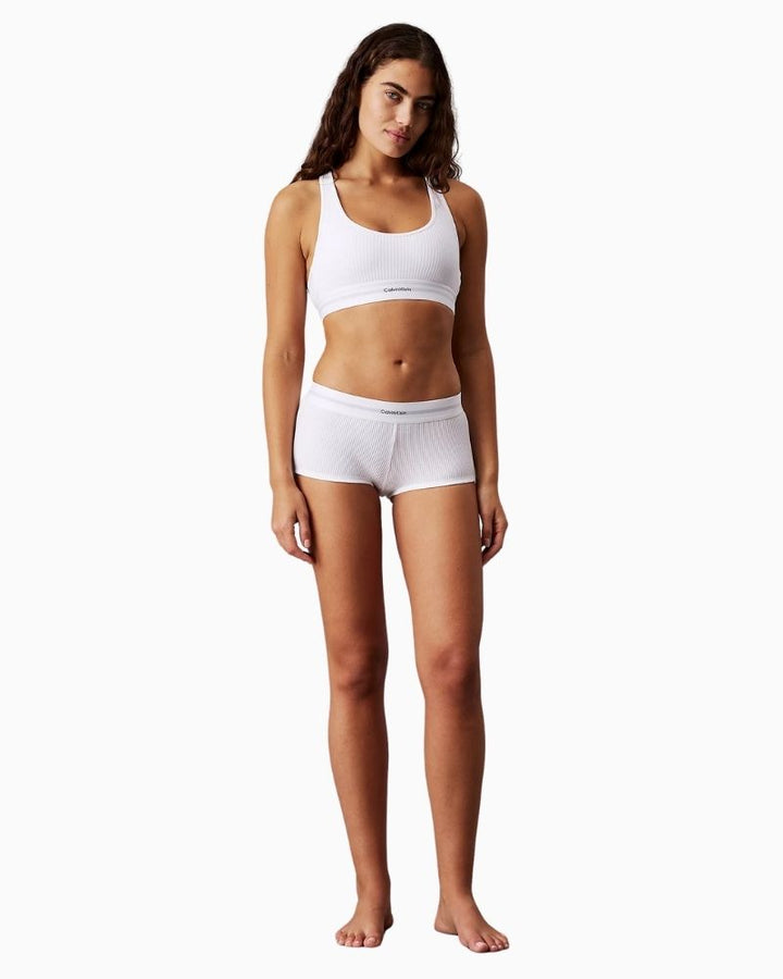 Calvin Klein Cotton Modal Rib Bralette in white with racerback and elastic underband