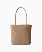 Calvin Klein suede small tote taupe front view – Áines Boutique