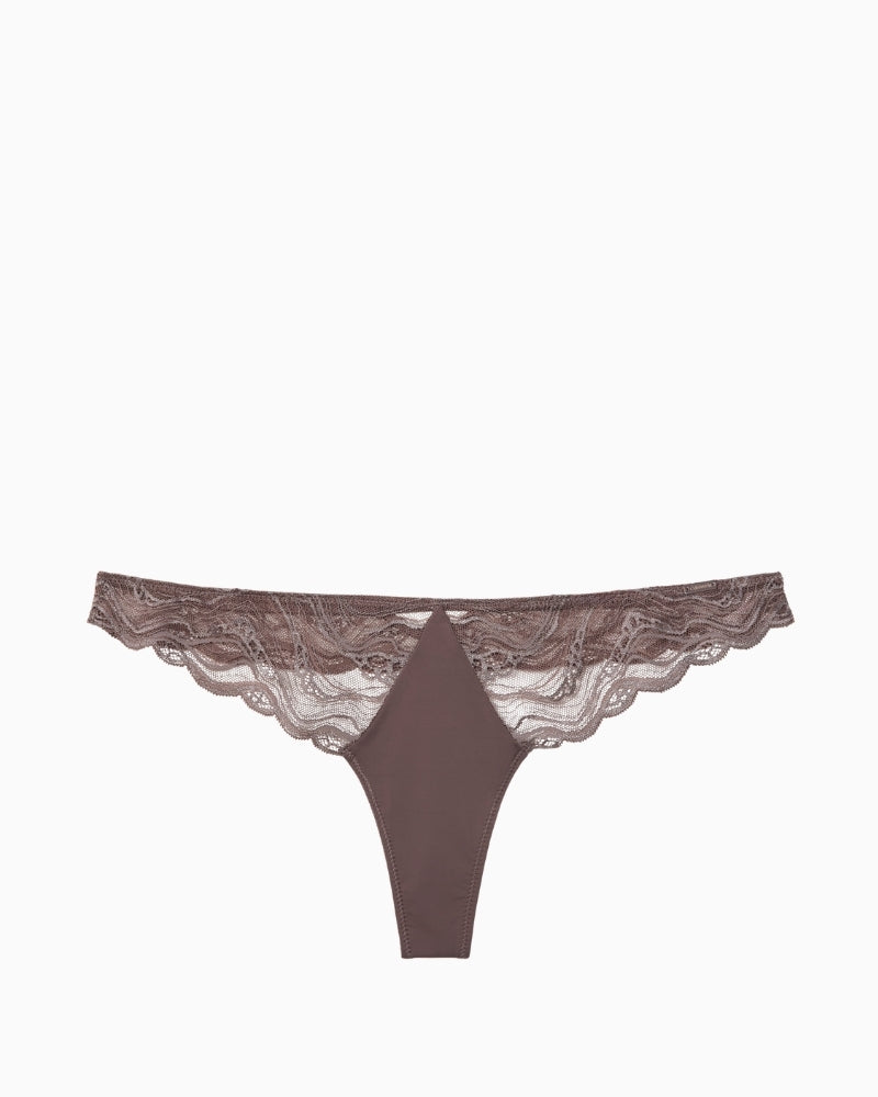 Calvin Klein lace detail thong brown on white background front view – Áines Boutique