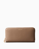 Calvin Klein desert taupe large zip-around wallet front view – Áines Boutique