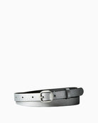 Front view of Calvin Klein leather belt with round metal buckle