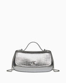 Calvin Klein silver metallic top handle chain bag front view – Áines Boutique
