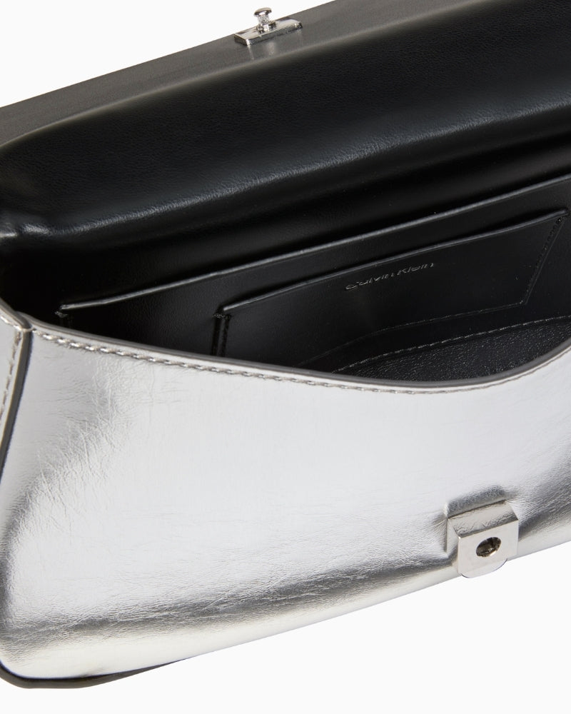 Calvin Klein silver metallic bag interior detail – Áines Boutique