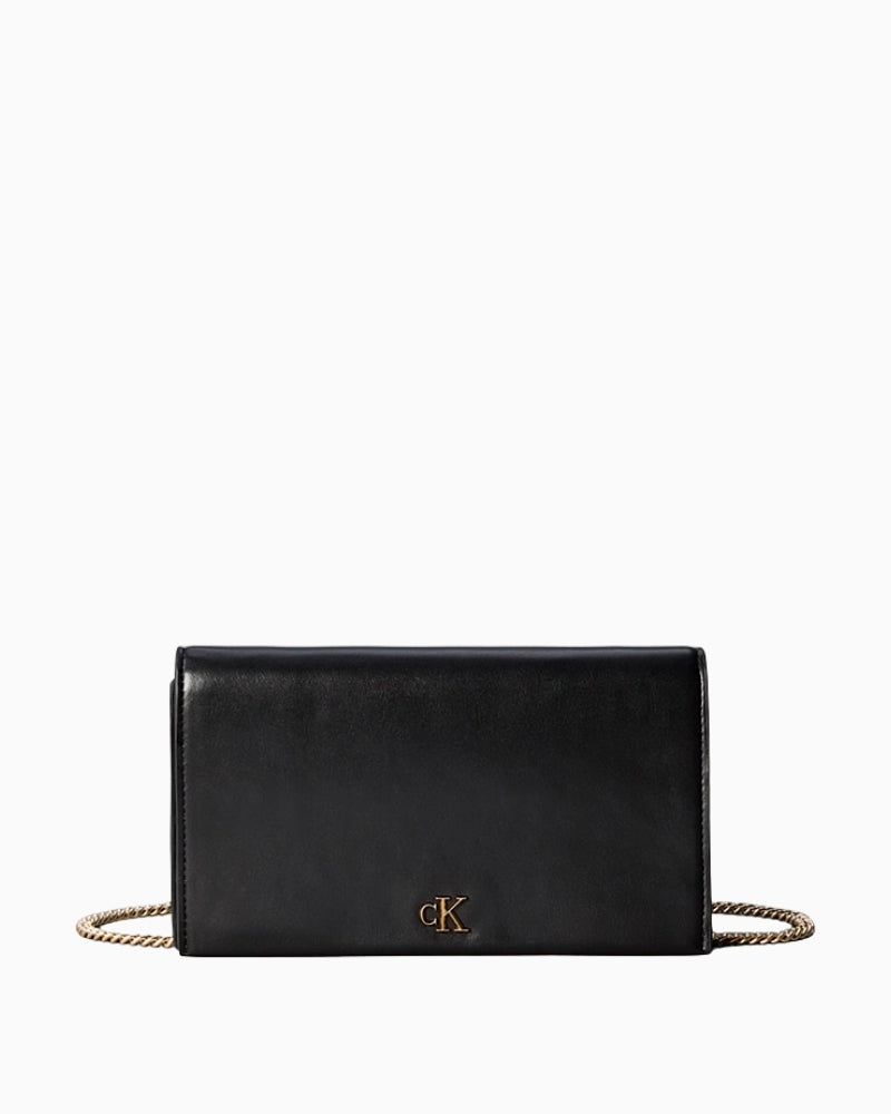 Front view of Calvin Klein chain wallet with monogram logo plaque
