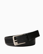 Calvin Klein black slim leather belt with oval buckle front view – Áines Boutique