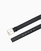 Calvin Klein black belt angled view showing shiny strap – Áines Boutique