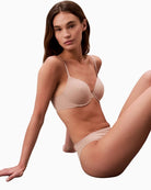 Side View of Calvin Klein tonal elastic trim on smooth everyday bra