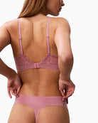 Pink Calvin Klein lace thong back view with minimal coverage – Áines Boutique