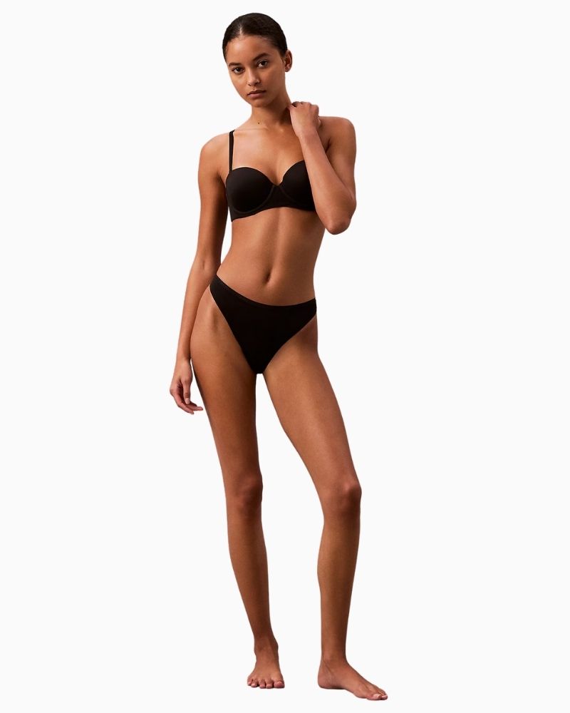 Calvin Klein Perfectly Fit Thong in black with tonal logo waistband and soft recycled microfiber