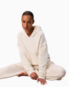 Front view of cosy CK hoodie in brushed fabric blend with hood detail