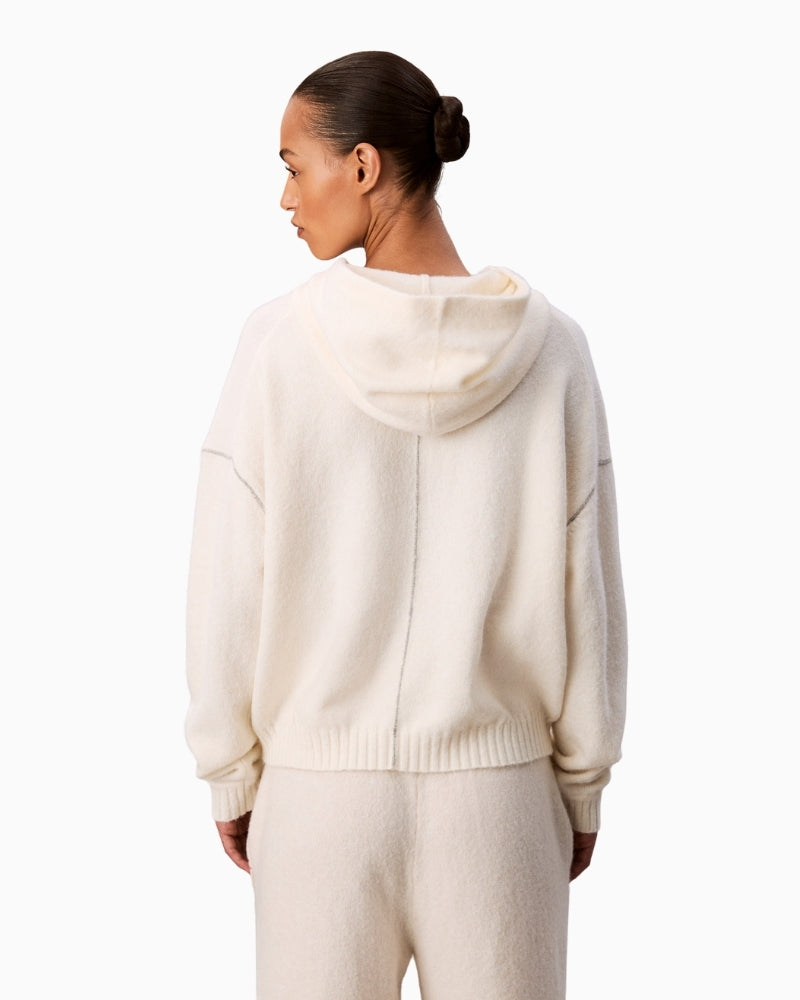 Back view of Calvin Klein loungewear hoodie showing simple silhouette