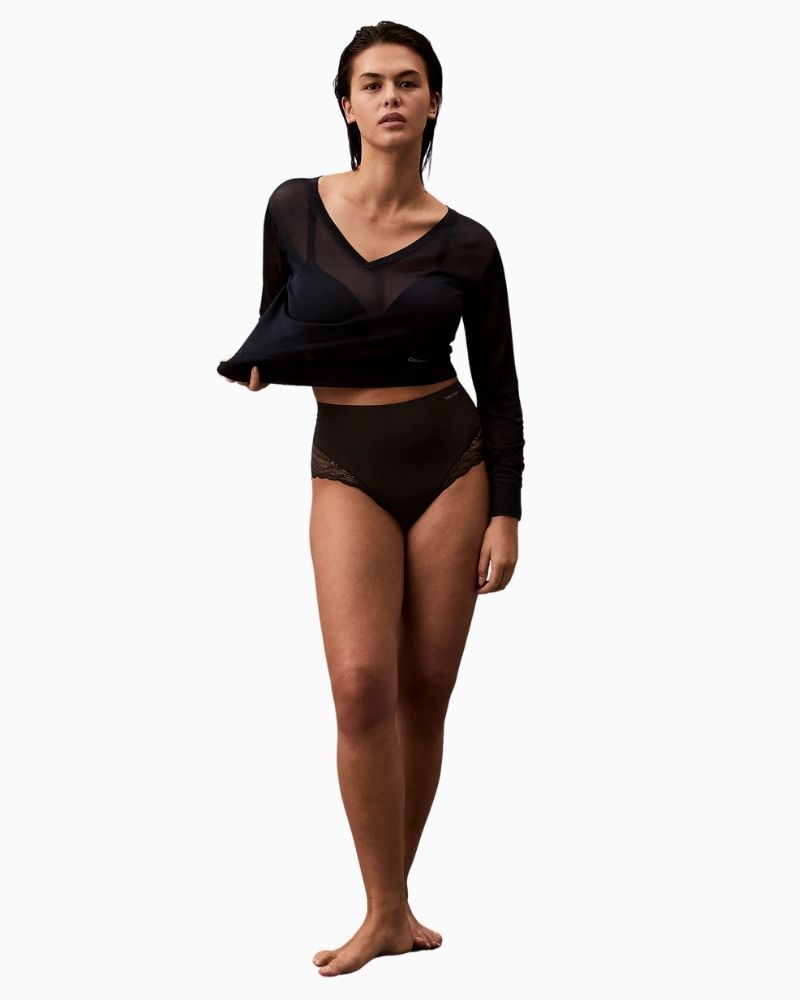 Calvin Klein Sensual Stretch Lace Shapewear Brief in black with soft microfibre and sheer lace