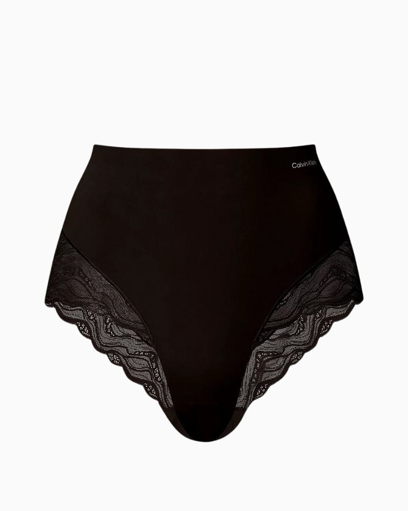 Calvin Klein Sensual Stretch Lace Shapewear Brief in black with soft microfibre and sheer lace