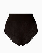 Back view of Calvin Klein Sensual Stretch Lace Shapewear Brief in black showing sheer lace back