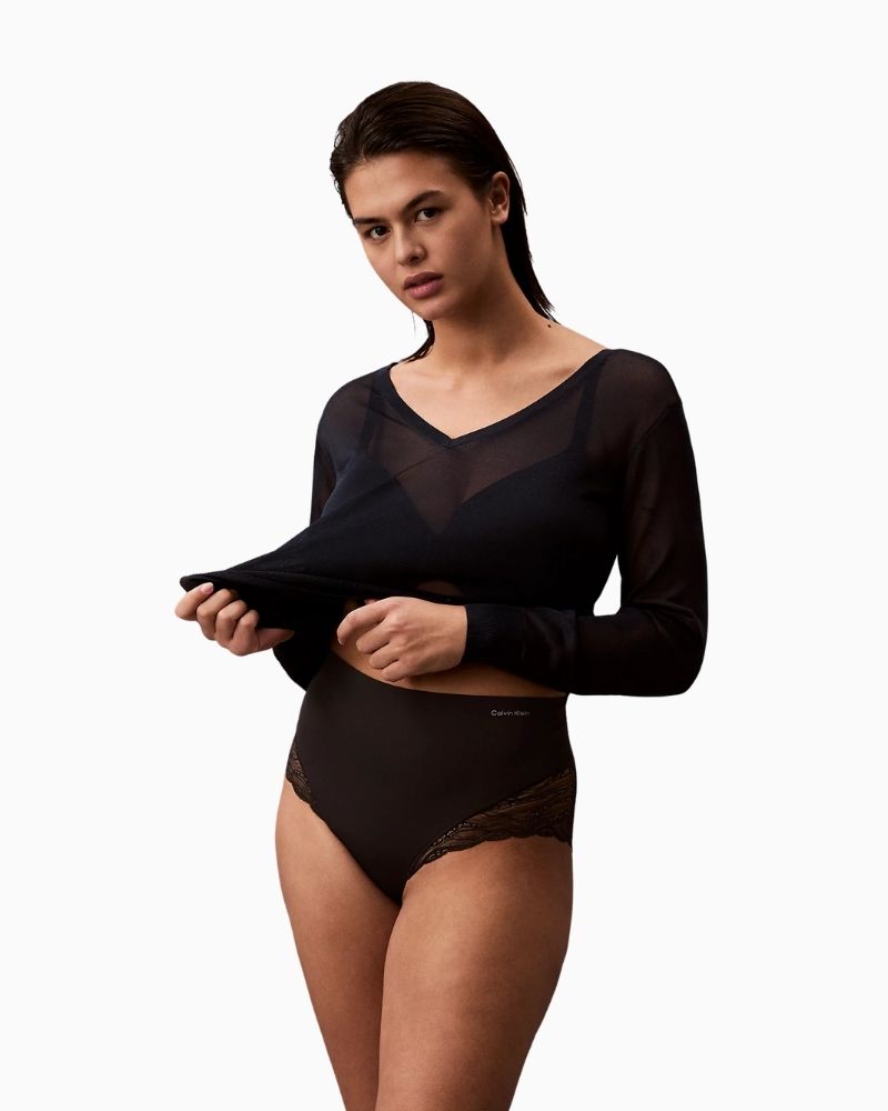 Calvin Klein Sensual Stretch Lace Shapewear Brief in black with soft microfibre and sheer lace