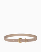Calvin Klein desert taupe belt strap and buckle detail close-up – Áines Boutique