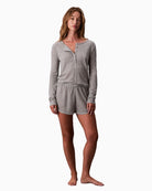 Calvin Klein grey waffle knit Henley top with long sleeves and button neckline