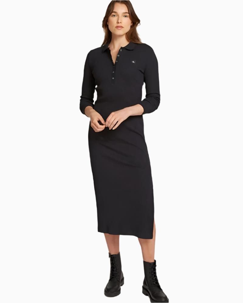 Calvin Klein - Woven Lable Rib Polo Longsleeve Dress 