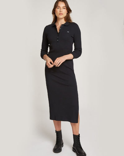 Calvin Klein - Woven Lable Rib Polo Longsleeve Dress 