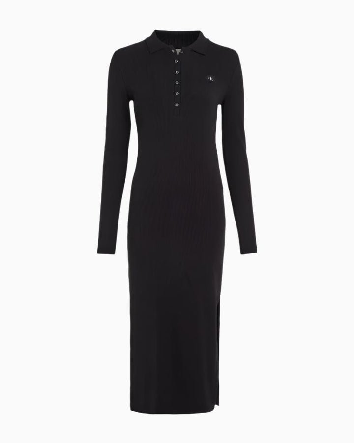 Calvin Klein - Woven Lable Rib Polo Longsleeve Dress 