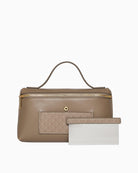 Emblem AOP beauty case giftset in taupe, front view – Áines Boutique