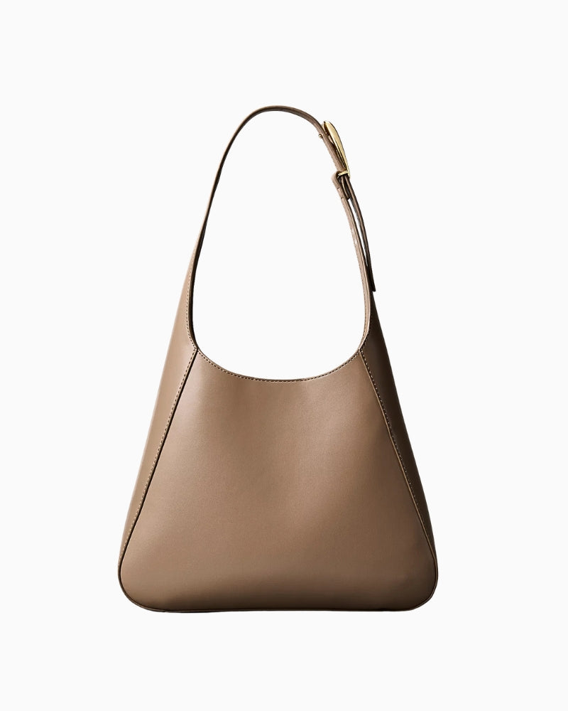 Calvin Klein engraved medium shoulder bag taupe front view – Áines Boutique