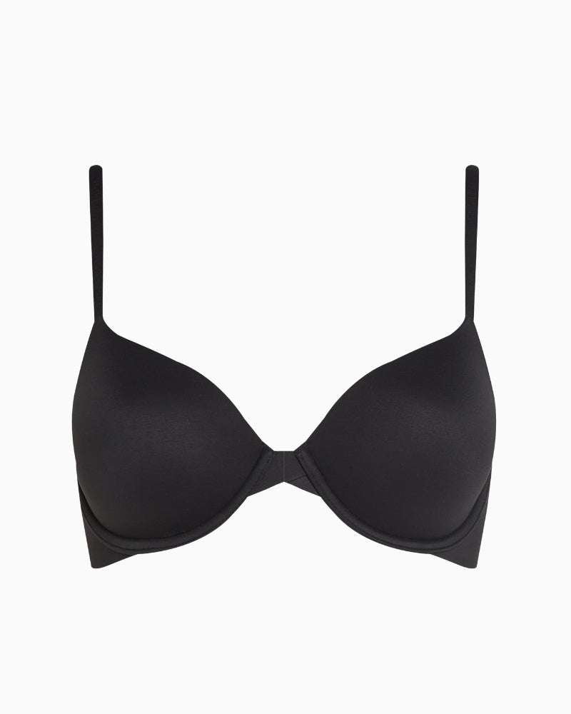 Front view of Calvin Klein black full coverage bra with smooth cups