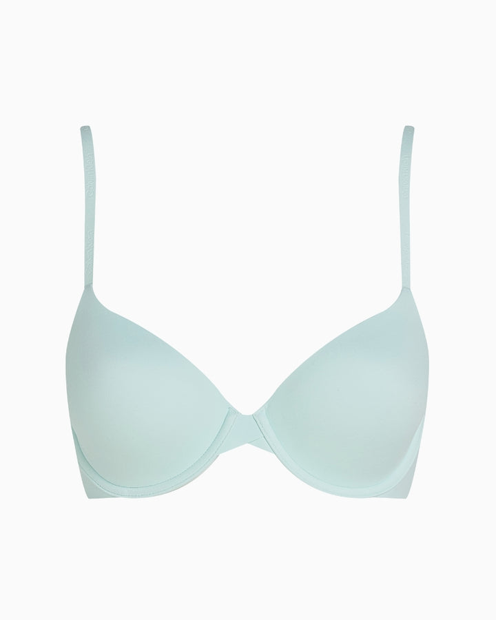 Front view of Calvin Klein moonlight jade full coverage bra with smooth cups