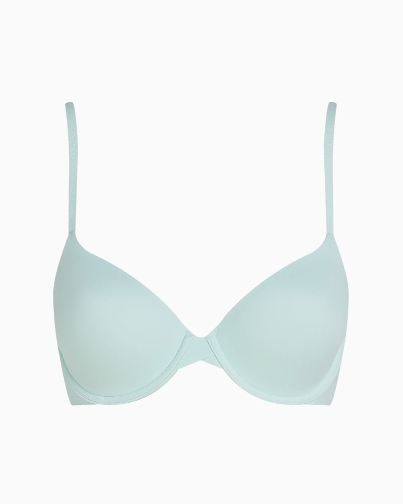 Front view of Calvin Klein moonlight jade full coverage bra with smooth cups