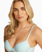 Close-up of Calvin Klein moonlight jade bra highlighting soft fabric and full coverage style