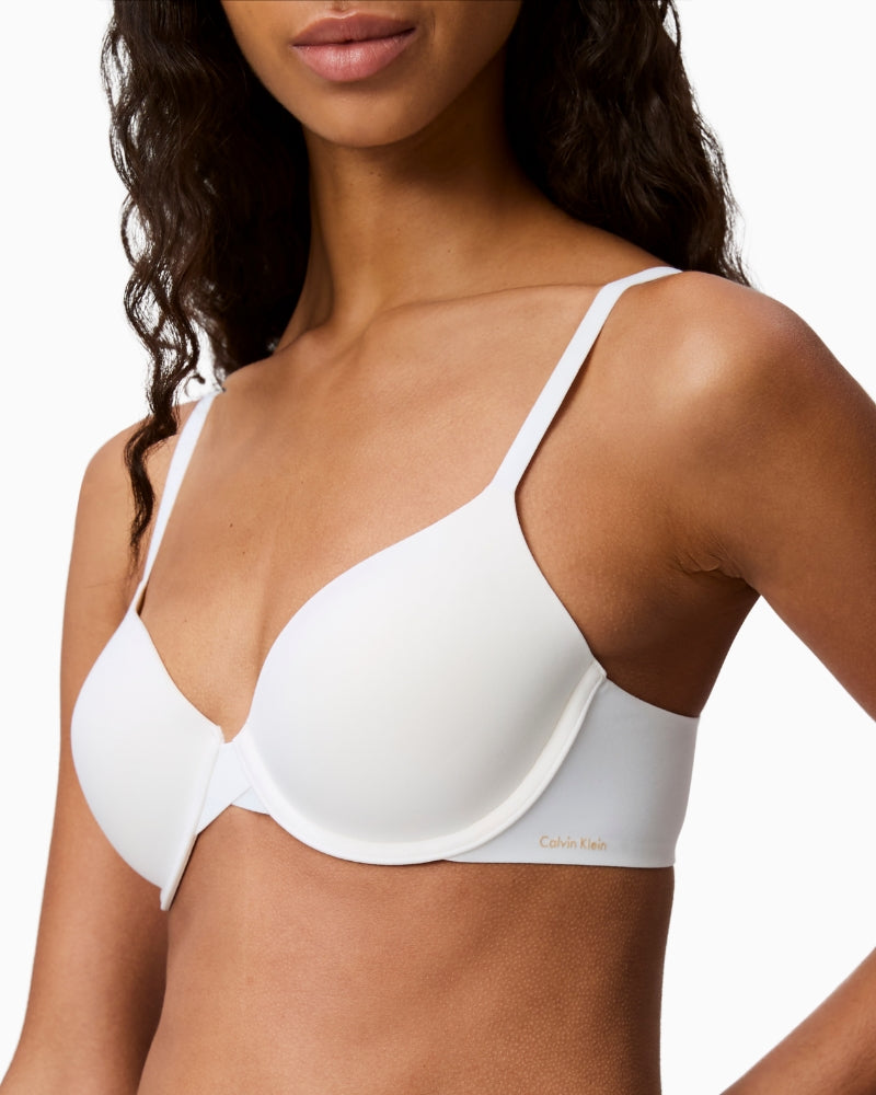 Front view of Calvin Klein white full coverage bra with light padding