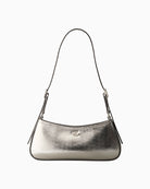 Calvin Klein metallic small shoulder bag in silver, front view – Áines Boutique