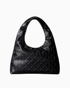 Calvin Klein puffer emblem logo shoulder bag, front view showing curved strap – Áines Boutique