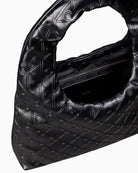 Calvin Klein puffer emblem logo shoulder bag, open interior view with pockets – Áines Boutique