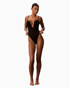 Calvin Klein Shapewear Plunge Bodysuit - Perfectly Fit in Black front view