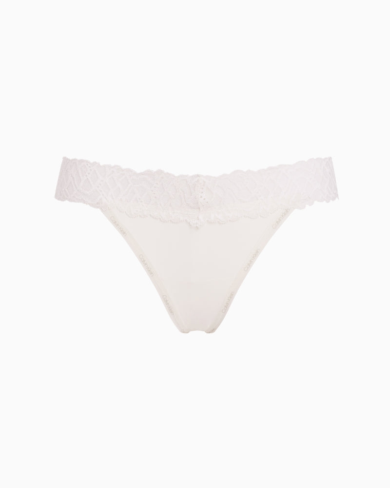 Calvin Klein Soft Stretch Lace Thong in Ivory lace waistband detail